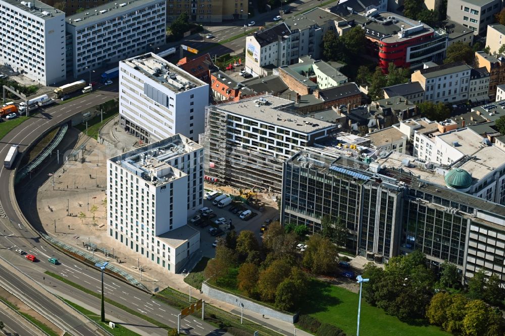 Halle (Saale) from above - Complex of the hotel building the niu Ridge in Halle (Saale) in the state Saxony-Anhalt, Germany