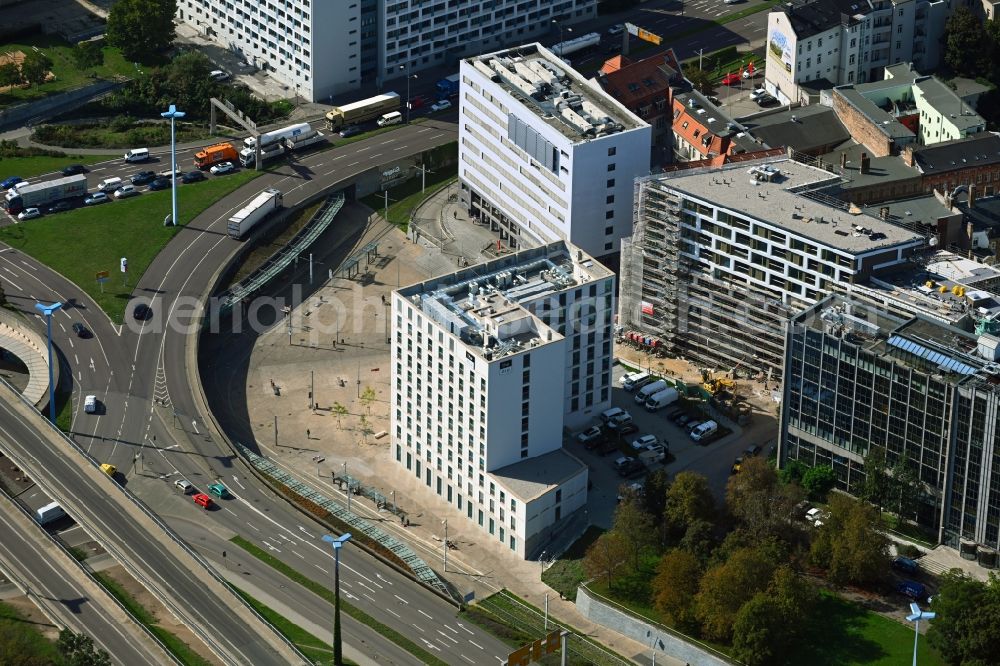 Halle (Saale) from the bird's eye view: Complex of the hotel building the niu Ridge in Halle (Saale) in the state Saxony-Anhalt, Germany