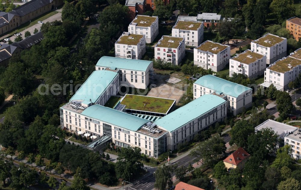 Potsdam from above - Complex of the hotel building on Pappelallee in the district Jaegervorstadt in Potsdam in the state Brandenburg, Germany