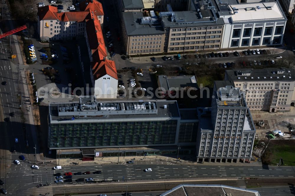 Aerial photograph Leipzig - Complex of the hotel building Radisson Blu on Augustusplatz in the district Mitte in Leipzig in the state Saxony