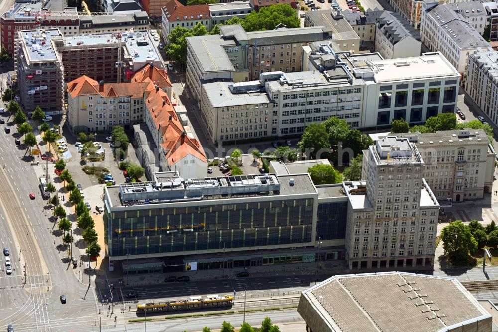 Leipzig from above - Complex of the hotel building Radisson Blu on Augustusplatz in the district Mitte in Leipzig in the state Saxony