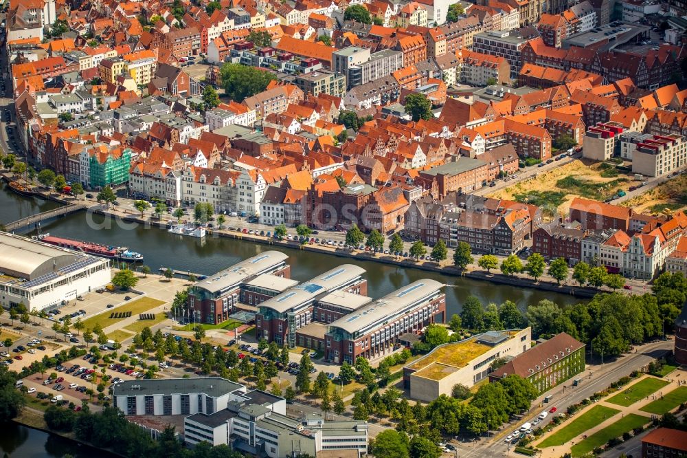 Aerial image Lübeck - Complex of the hotel building Radisson Blu in Luebeck in the state Schleswig-Holstein