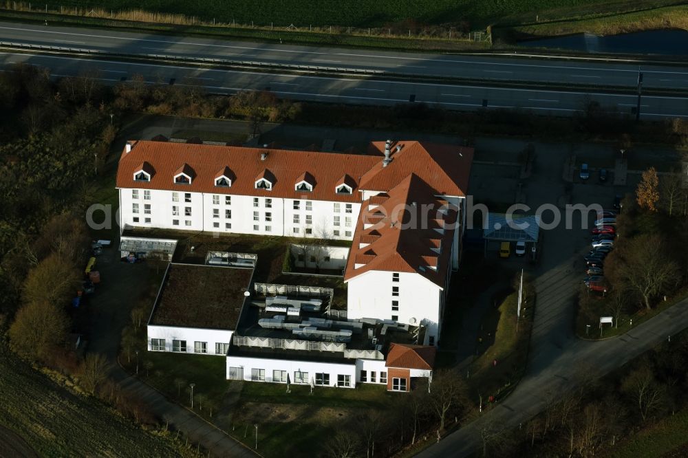 Frankfurt (Oder) from the bird's eye view: Complex of the hotel building RAMADA in Frankfurt (Oder) in the state Brandenburg