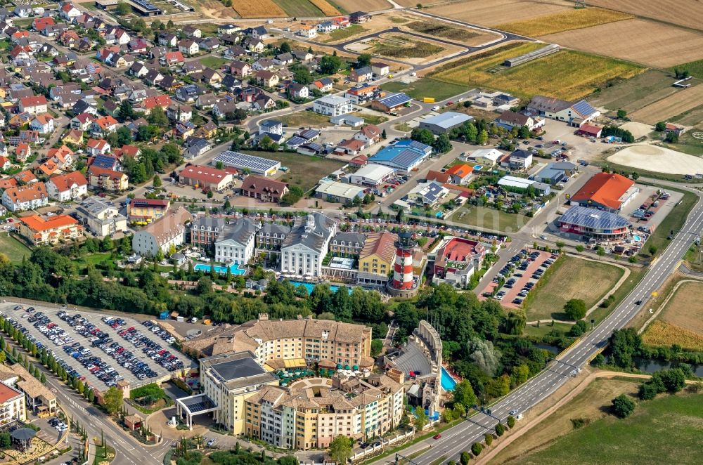 Aerial image Rust - Complex of the hotel building Resort Colosseo in Europa-Park in Rust in the state Baden-Wurttemberg, Germany