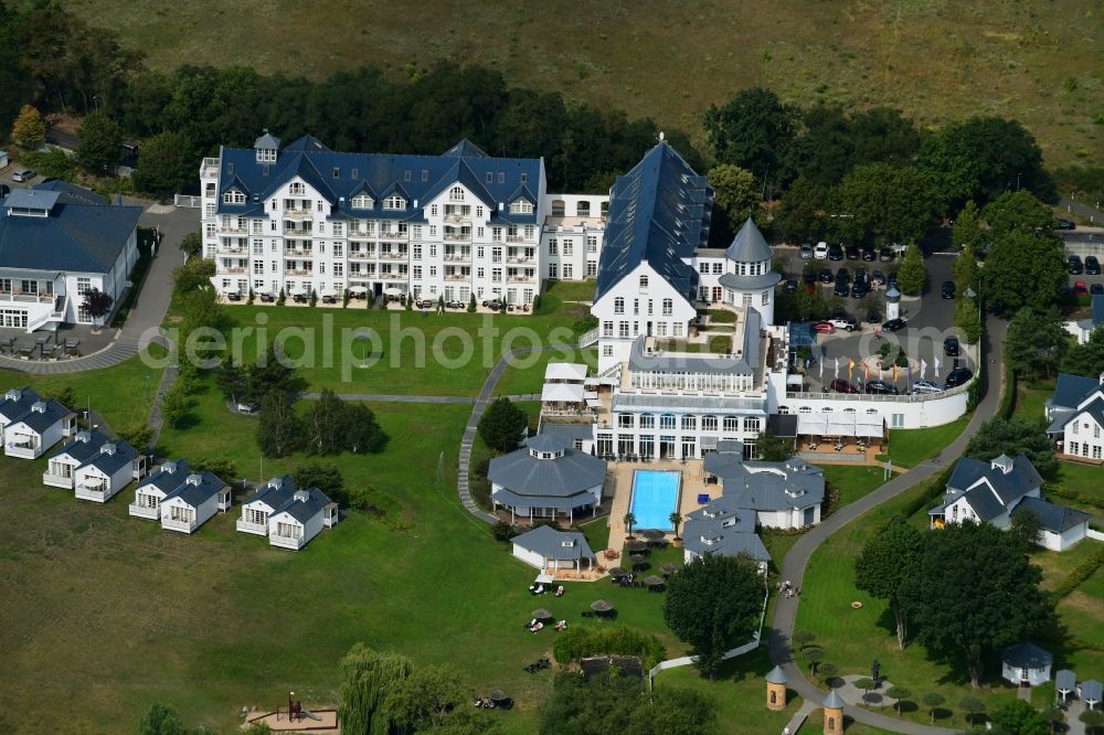 Werder (Havel) from the bird's eye view: Complex of the hotel building Resort Schwielowsee Am Schwielowsee in the district Petzow in Werder (Havel) in the state Brandenburg, Germany