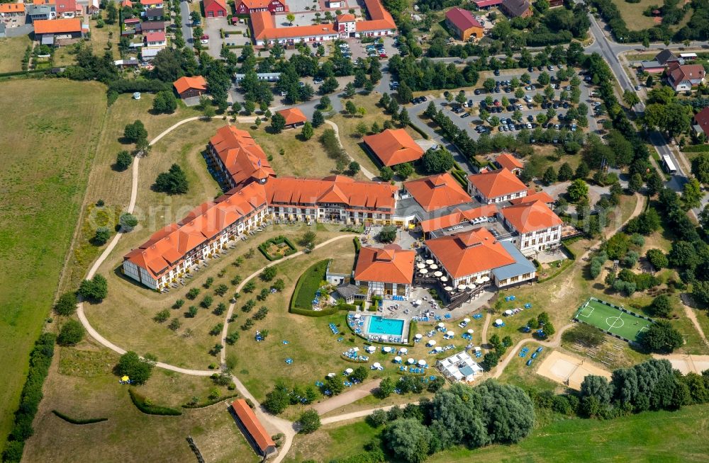 Aerial photograph Göhren-Lebbin - Complex of the hotel building Robinson Club Fleesensee in Goehren-Lebbin in the state of Mecklenburg - Western Pomerania