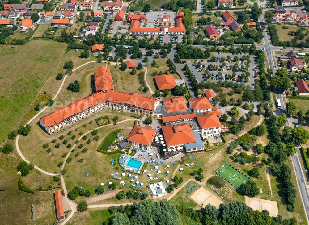 Göhren-Lebbin from above - Complex of the hotel building Robinson Club Fleesensee in Goehren-Lebbin in the state of Mecklenburg - Western Pomerania