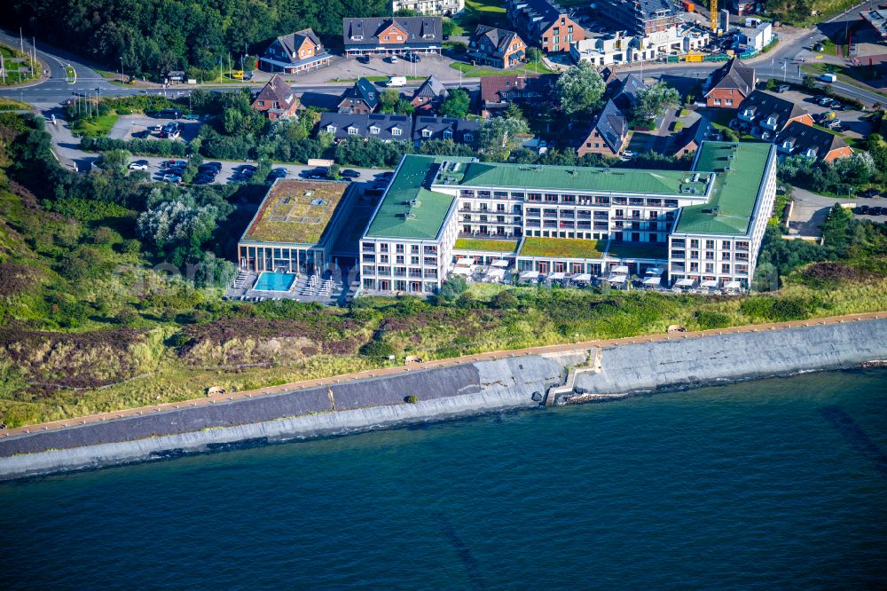 List from the bird's eye view: Complex of the hotel building A-Rosa Sylt in List on Island Sylt in the state Schleswig-Holstein, Germany