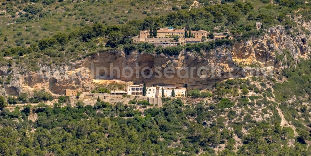 Algaida from the bird's eye view: Complex of the hotel building Santuari de Gracia in Algaida in Balearic island of Mallorca, Spain