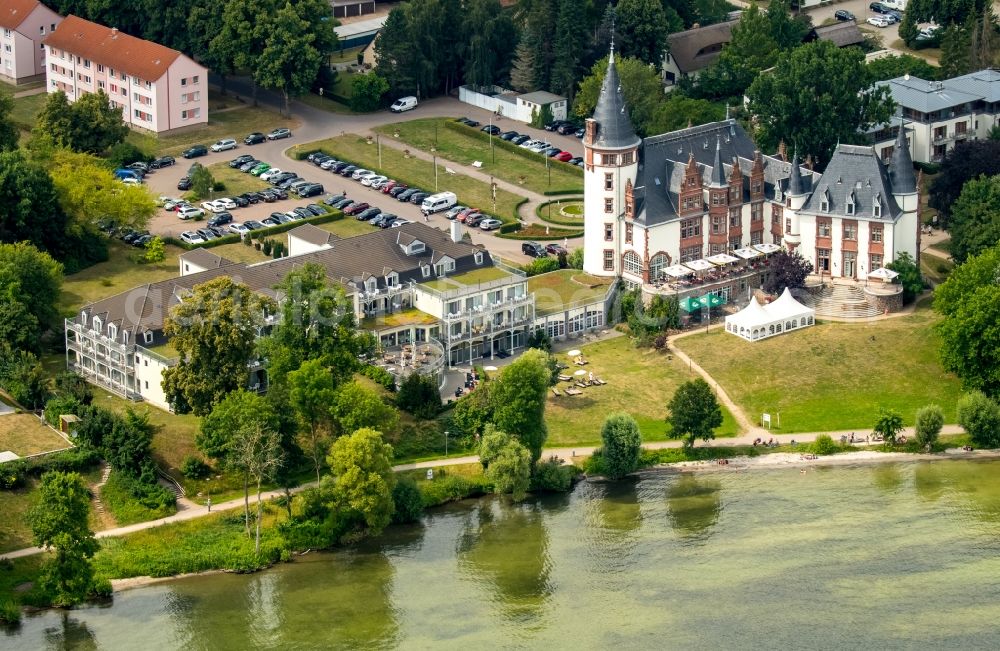 Klink from above - Building complex of the resort castle Klink with the restaurant Ritter Artus Keller at the Mueritz in Klink in Mecklenburg-Vorpommern