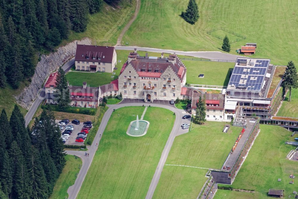 Krün from above - Complex of the hotel building Kranzbach in Kruen in the state Bavaria, Germany