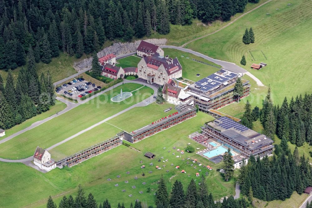 Aerial photograph Krün - Complex of the hotel building Kranzbach in Kruen in the state Bavaria, Germany