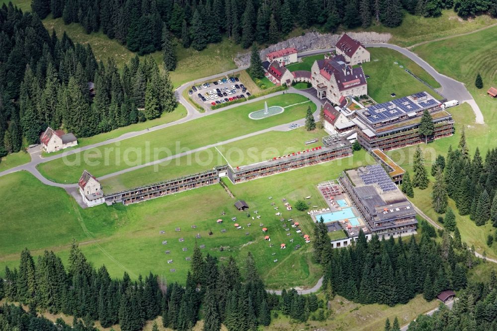 Krün from above - Complex of the hotel building Kranzbach in Kruen in the state Bavaria, Germany