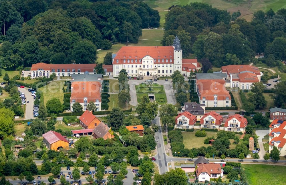 Aerial image Göhren-Lebbin - Complex of the hotel building Schlosshotel Fleesensee in Goehren-Lebbin in the state Mecklenburg - Western Pomerania