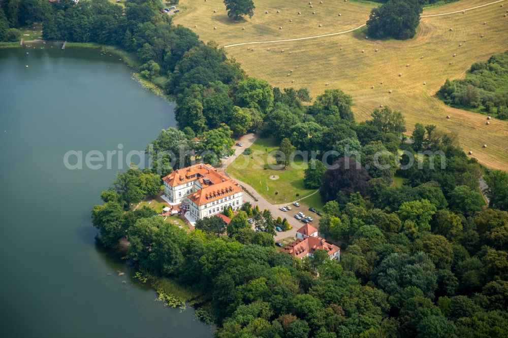 Schorssow from above - Complex of the hotel building Seeschloss Schorssow at Haussee in Schorssow in the state Mecklenburg - Western Pomerania