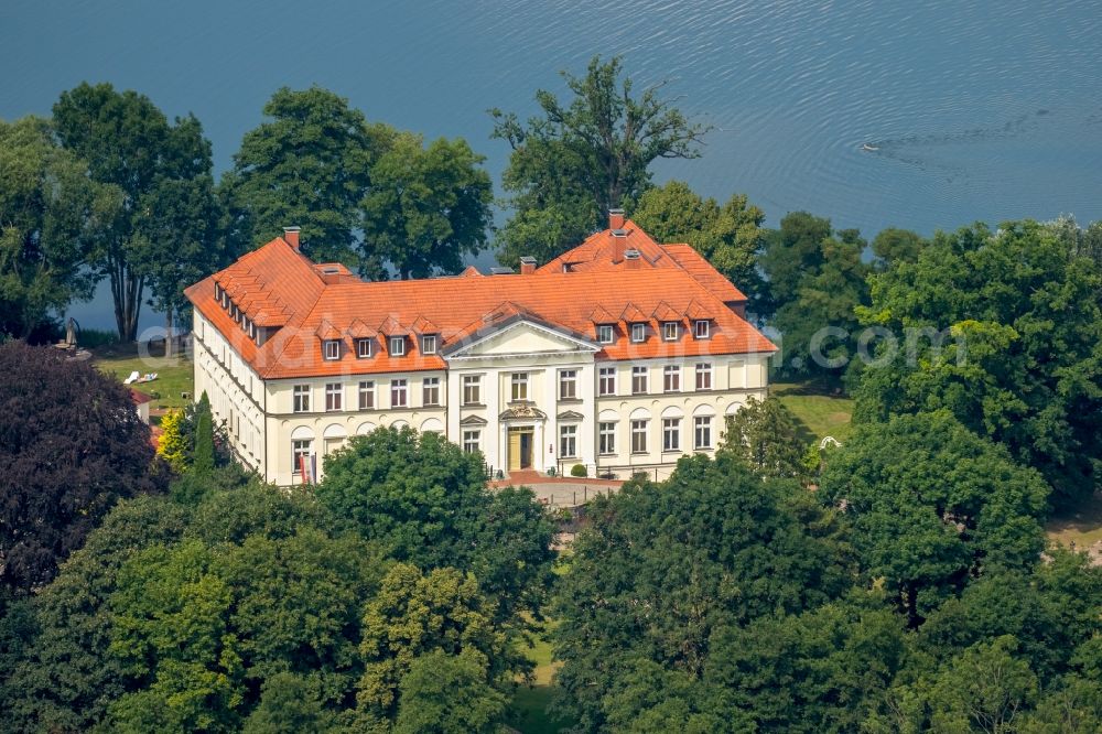 Schorssow from above - Complex of the hotel building Seeschloss Schorssow at Haussee in Schorssow in the state Mecklenburg - Western Pomerania