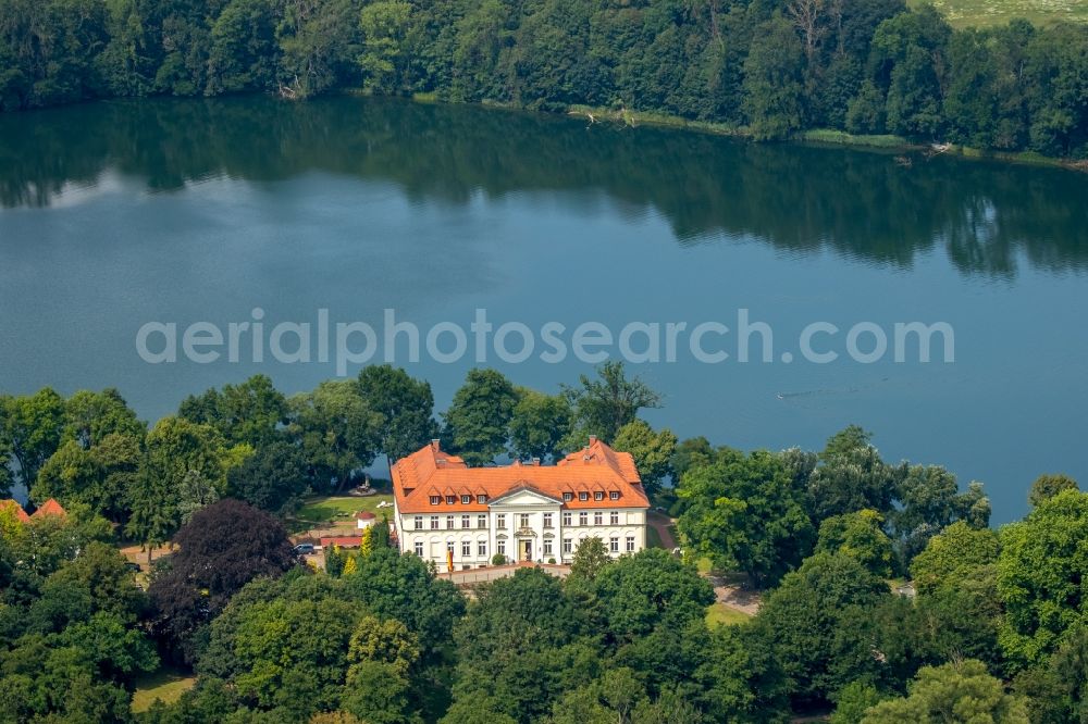 Schorssow from above - Complex of the hotel building Seeschloss Schorssow at Haussee in Schorssow in the state Mecklenburg - Western Pomerania