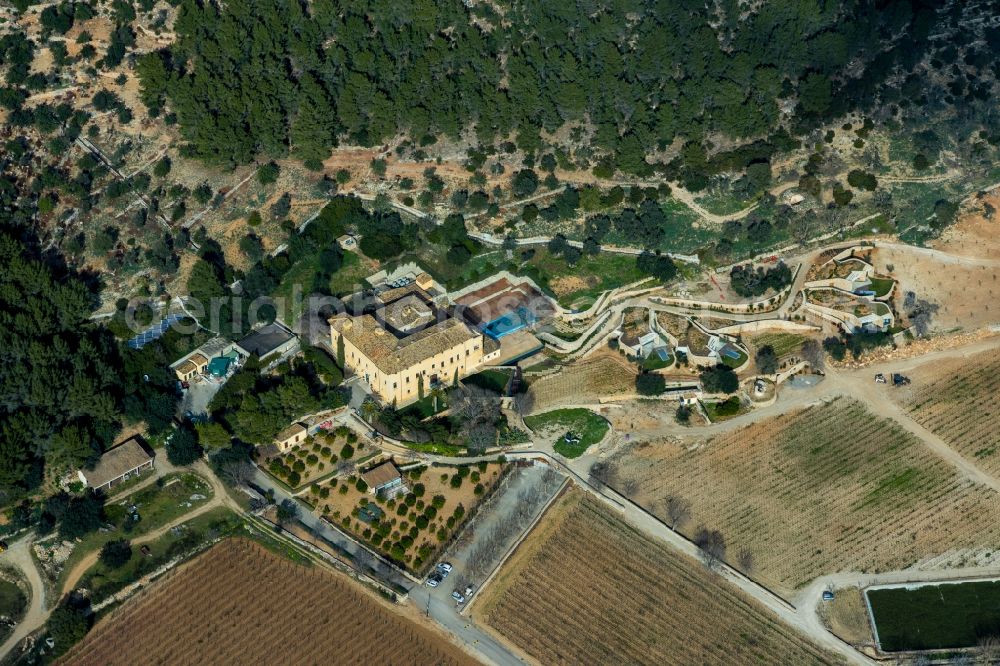 Pollenca from above - Complex of the hotel building Son Brull Hotel & Spa in Pollenca in Balearische Insel Mallorca, Spain