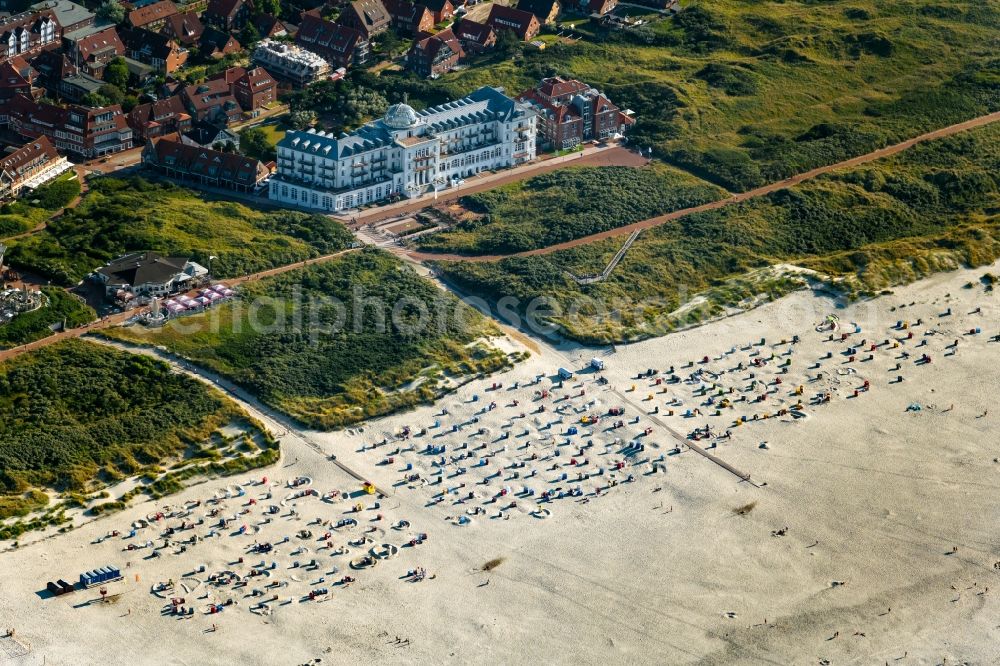 Aerial photograph Juist - Complex of the hotel building Strandhotel Kurhaus Juist in Juist in the state Lower Saxony, Germany