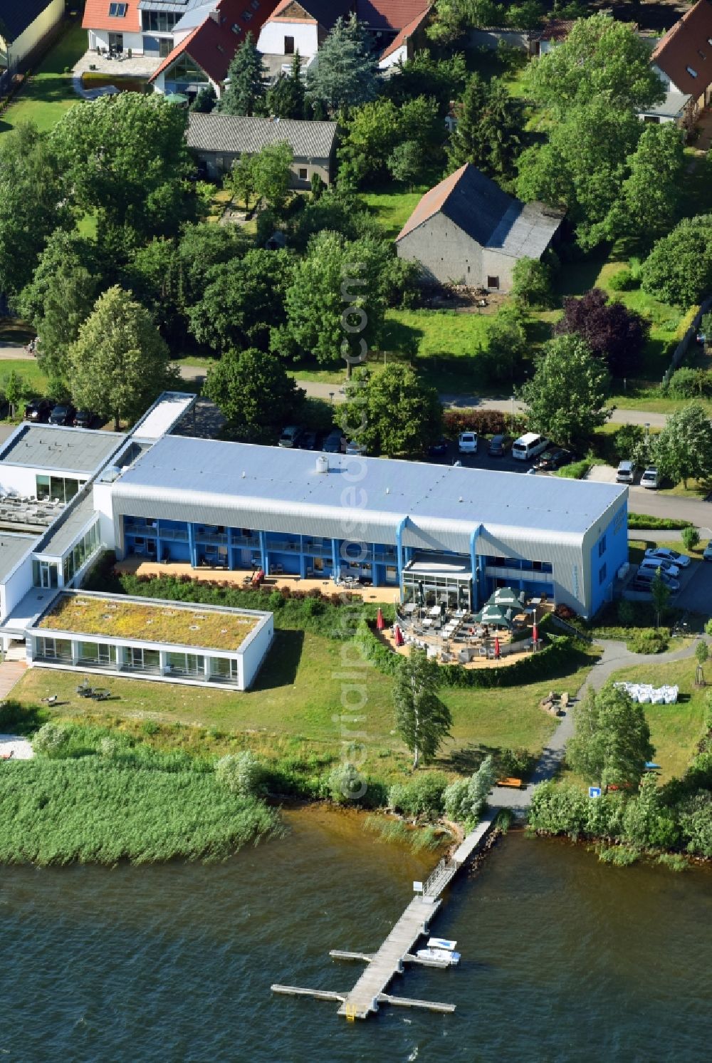 Aerial image Senftenberg - Complex of the hotel building Strandhotel Senftenberger See in Senftenberg in the state Brandenburg, Germany