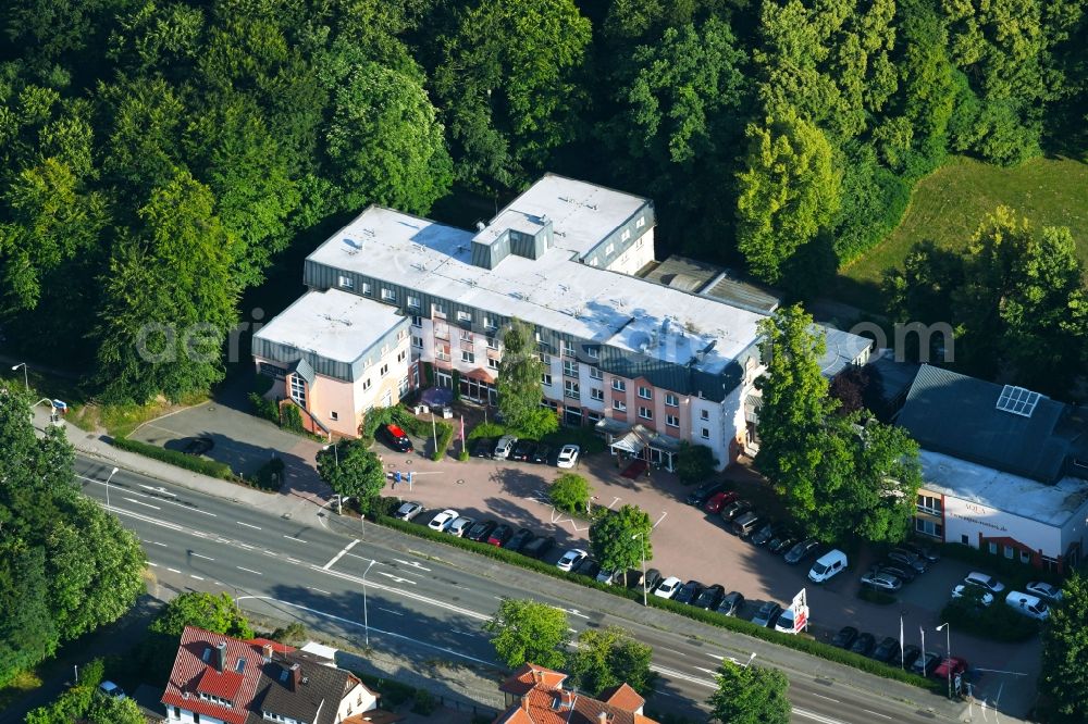 Rostock from above - Complex of the hotel building Trihotel in Rostock in the state Mecklenburg - Western Pomerania, Germany