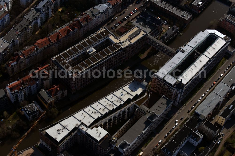 Leipzig from the bird's eye view: Complex of the hotel building TRINOM Business Apartments, Elster Lofts on Nonnenstrasse in the district Plagwitz in Leipzig in the state Saxony