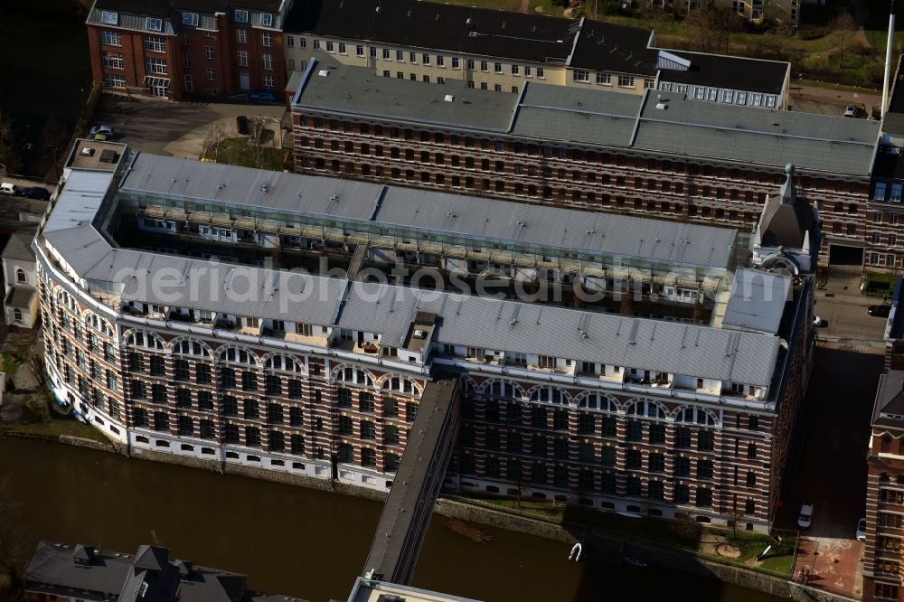 Aerial image Leipzig - Complex of the hotel building TRINOM Business Apartments, Elster Lofts on Nonnenstrasse in the district Plagwitz in Leipzig in the state Saxony