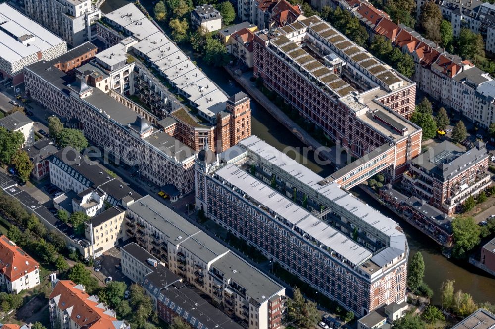 Leipzig from the bird's eye view: Complex of the hotel building TRINOM Business Apartments, Elster Lofts on Nonnenstrasse in the district Plagwitz in Leipzig in the state Saxony