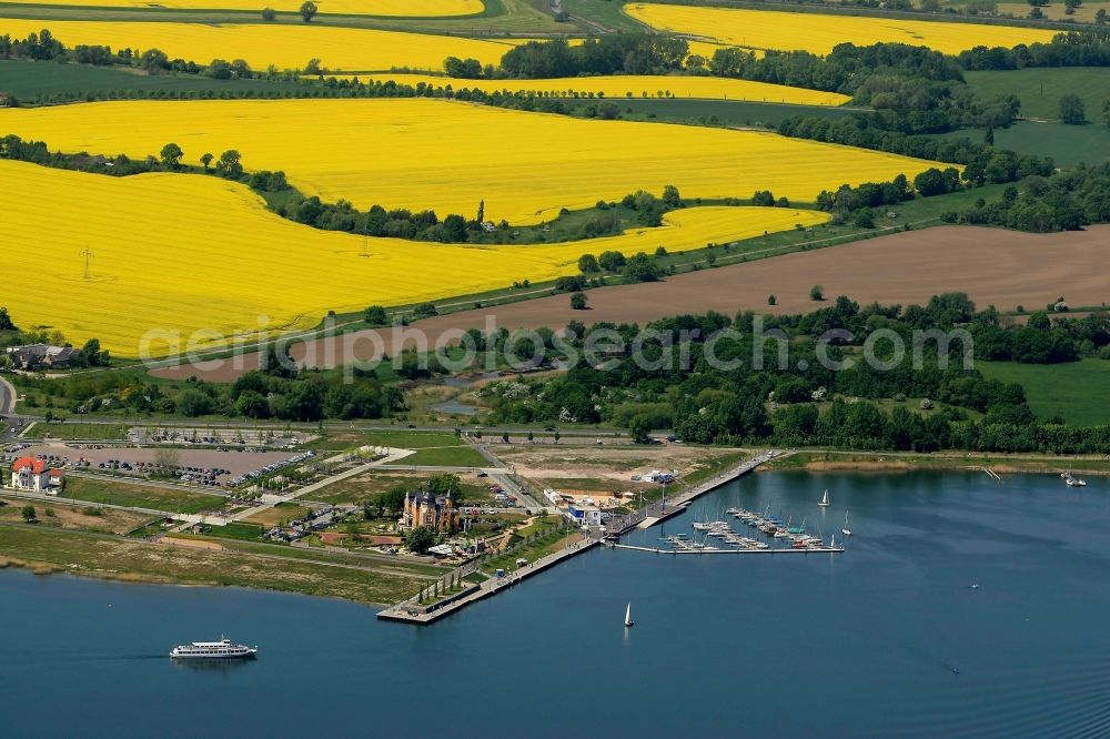 Bitterfeld-Wolfen from above - Complex of the hotel building Villa on Bernsteinsee on Muehlenboulevard in Bitterfeld-Wolfen in the state Saxony-Anhalt, Germany