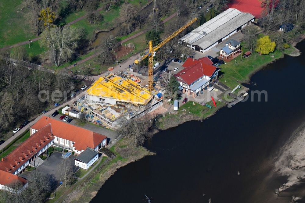 Aerial image Magdeburg - Complex of the hotel building WBG Wohnungsbaugesellschaft Kalbe mbH on Seilerweg in Magdeburg in the state Saxony-Anhalt, Germany