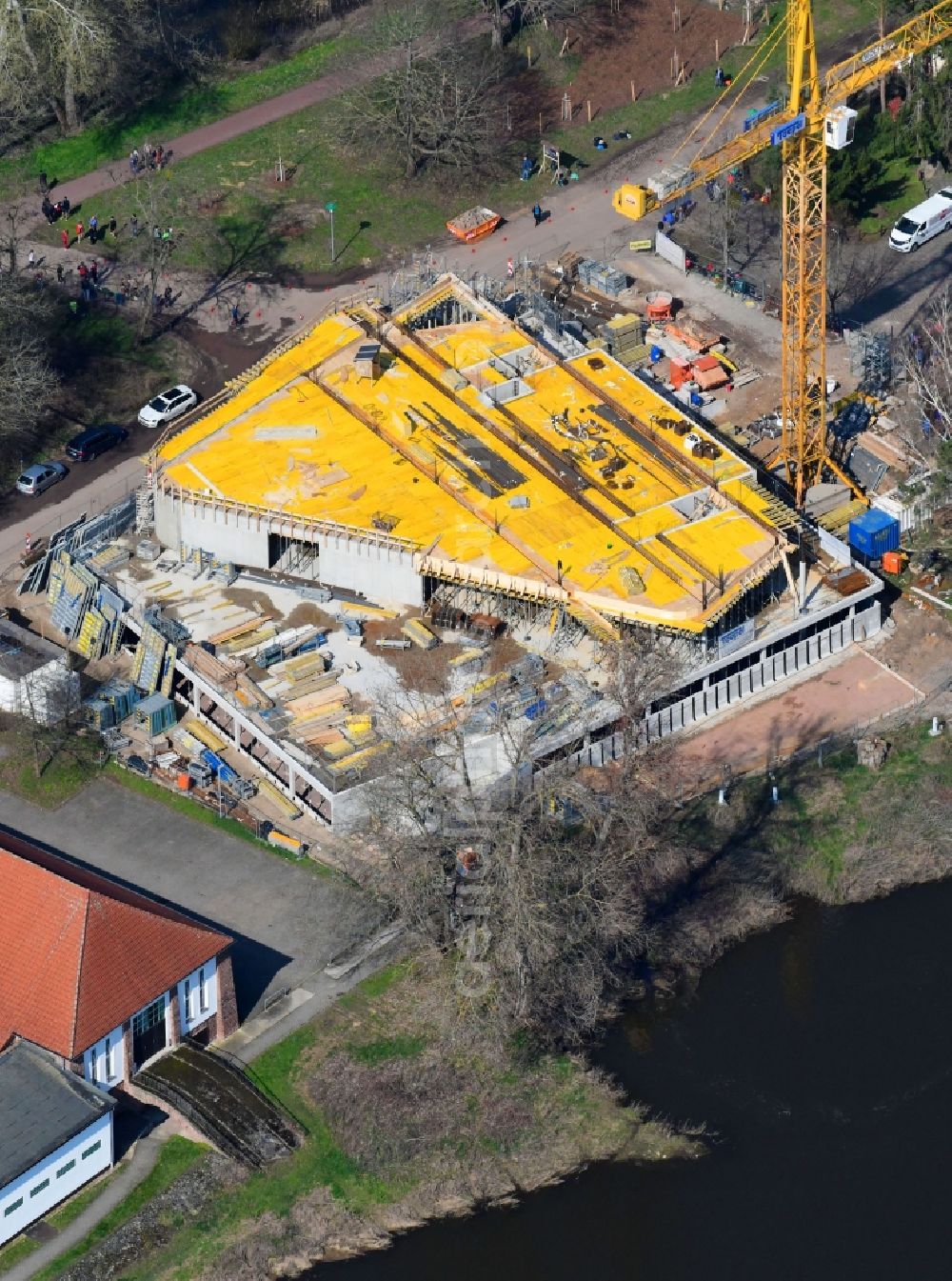 Aerial photograph Magdeburg - Complex of the hotel building WBG Wohnungsbaugesellschaft Kalbe mbH on Seilerweg in Magdeburg in the state Saxony-Anhalt, Germany