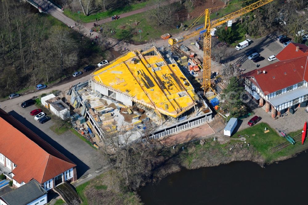 Magdeburg from the bird's eye view: Complex of the hotel building WBG Wohnungsbaugesellschaft Kalbe mbH on Seilerweg in Magdeburg in the state Saxony-Anhalt, Germany