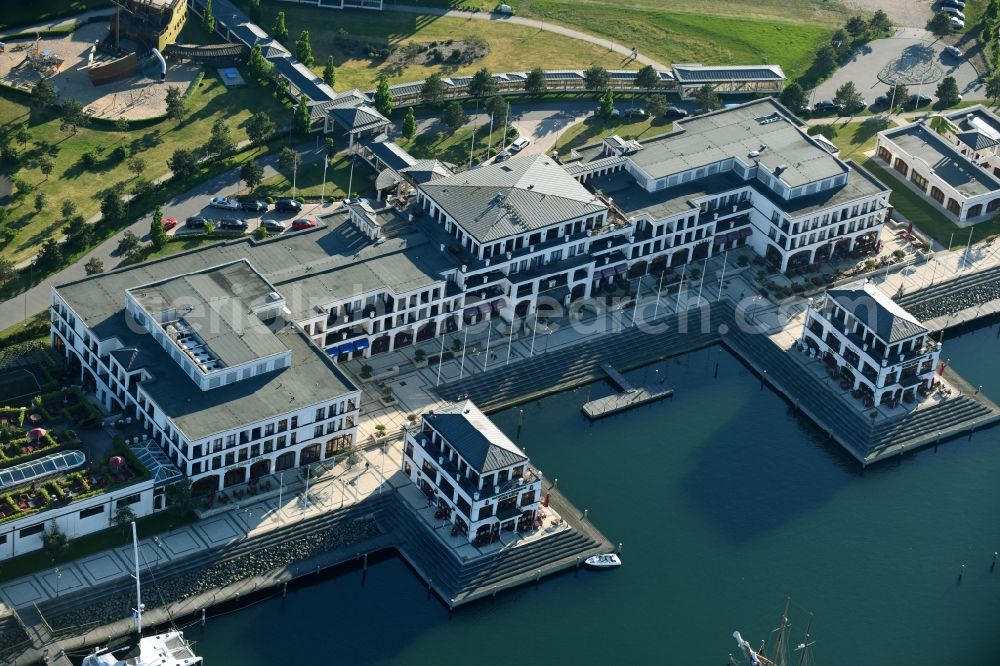 Warnemünde from above - Complex of buildings of the hotel arrangement Yacht harbour residence high dune in Warnemuende in the federal state Mecklenburg-West Pomerania, Germany