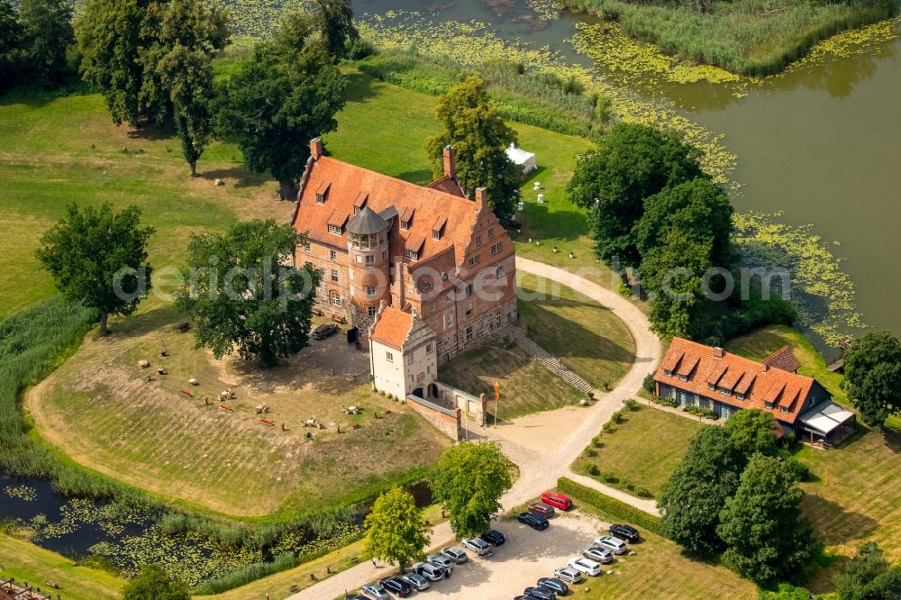 Aerial image Schwinkendorf - Photo of Complex of the hotel building Schloss Ulrichshusen in the district Ulrichshusen in Schwinkendorf in the state Mecklenburg - Western Pomerania