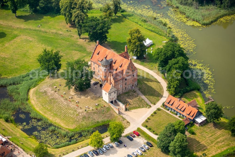 Schwinkendorf from above - Complex of the hotel building Schloss Ulrichshusen in the district Ulrichshusen in Schwinkendorf in the state Mecklenburg - Western Pomerania