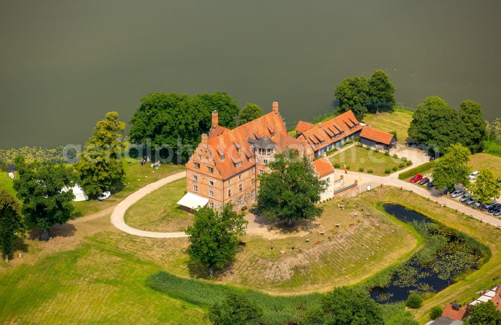 Schwinkendorf from above - Complex of the hotel building Schloss Ulrichshusen in the district Ulrichshusen in Schwinkendorf in the state Mecklenburg - Western Pomerania