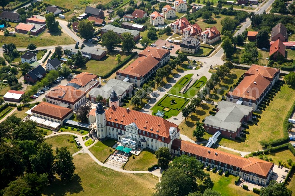 Göhren-Lebbin from the bird's eye view: Complex of the hotel buildingSchlosshotel Fleesensee in Goehren-Lebbin in the state Mecklenburg - Western Pomerania