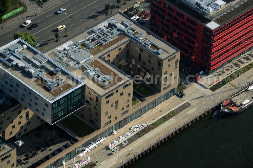 Berlin from above - Complex of the hotel building nhow Berlin on the riverbank of the Spree in the Friedrichshain part of Berlin in Germany