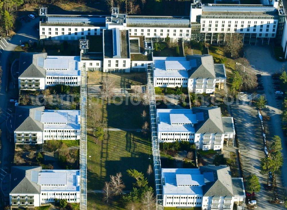 Aerial photograph Dresden - Building complex of the Institute fuer Arbeit and Gesandheit of Deutschen Gesetzlichen Unfallversicherung (IAG) in the district Klotzsche in Dresden in the state Saxony, Germany