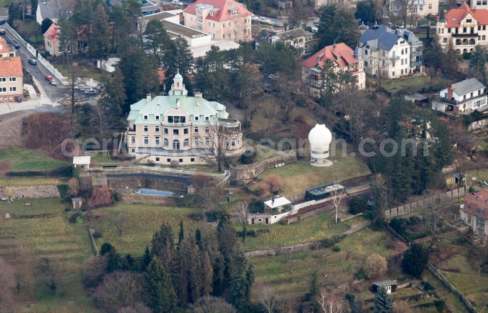 Dresden from the bird's eye view: Building complex of the Ardenne Institute for applied medical research (Ardenne Institute) in Dresden in Saxony. A Wolfgang Gerbere Observatory stands on the grounds of the Institute