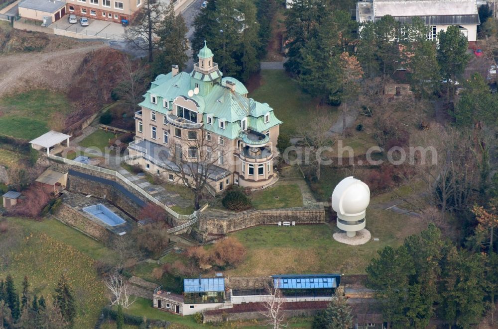 Aerial image Dresden - Building complex of the Ardenne Institute for applied medical research (Ardenne Institute) in Dresden in Saxony. A Wolfgang Gerbere Observatory stands on the grounds of the Institute