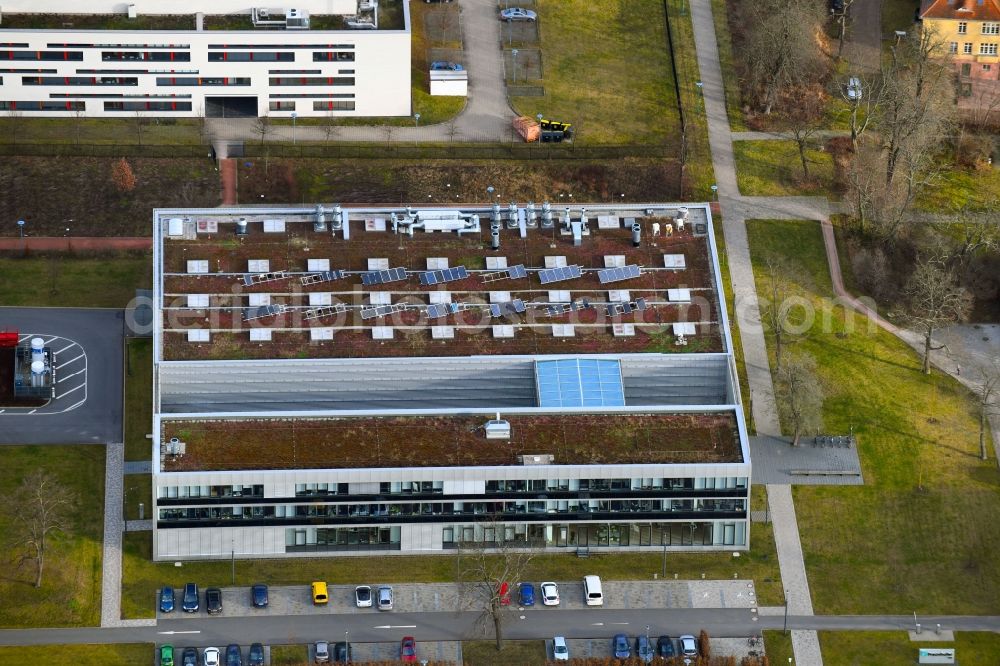 Aerial image Halle (Saale) - Building complex of the Institute Fraunhofer-Center fuer Silizium-Photovoltaik CSP in of Otto-Eissfeldt-Strasse in Halle (Saale) in the state Saxony-Anhalt, Germany