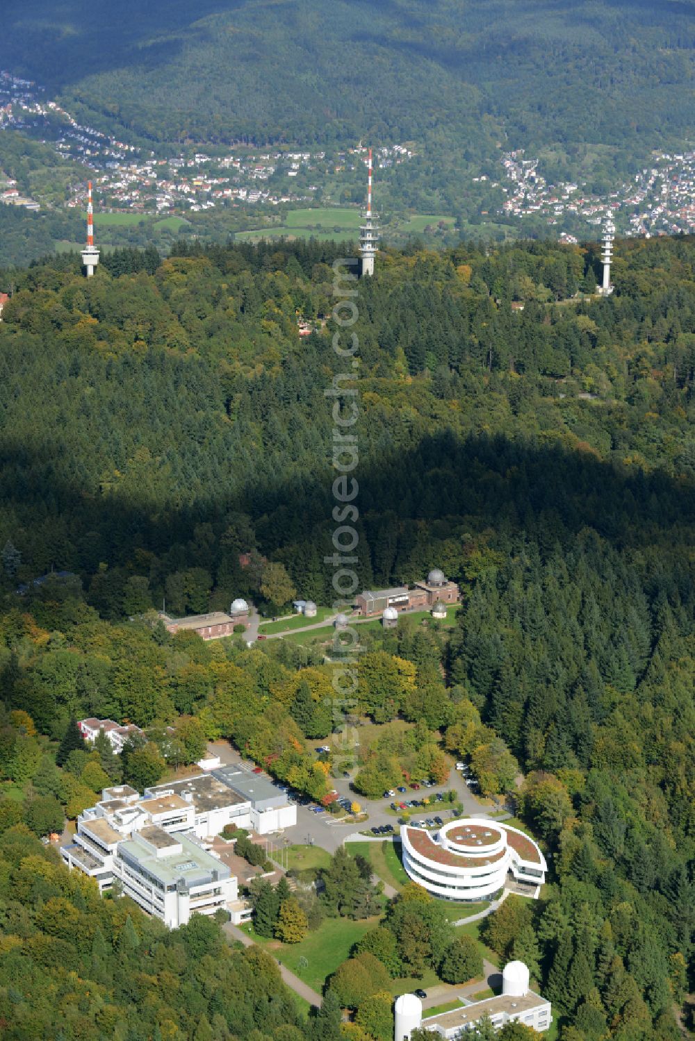 Heidelberg from the bird's eye view: Building complex of the Institute Haus der Astronomie im Max-Planck-Institut fuer Astronomie on street Koenigstuhl in Heidelberg in the state Baden-Wuerttemberg