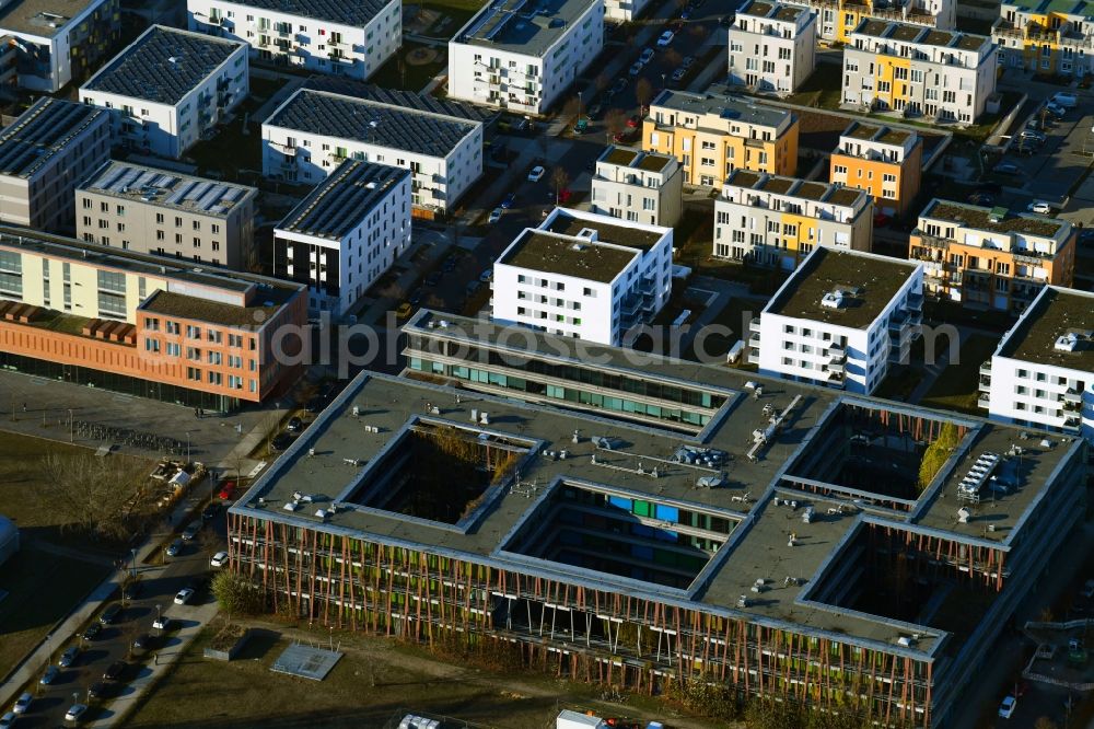 Berlin from above - Building complex of the Institute HUB Institut fuer Physik of HUB on Newtonstrasse in the district Adlershof in Berlin, Germany