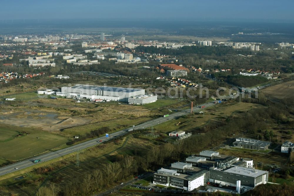 Frankfurt (Oder) from the bird's eye view: Building complex of the Institute IHP GmbH Innovations for High Performance Microelectronics Im Technologiepark in Frankfurt (Oder) in the state Brandenburg