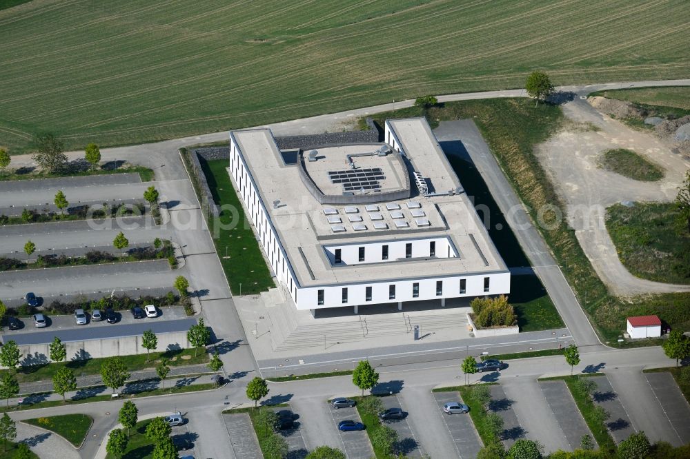 Hof from above - Building complex of the Institute Institut fuer Informationssysteme der Hochschule Hof (iisys) on Alfons-Goppel-Platz in Hof in the state Bavaria, Germany