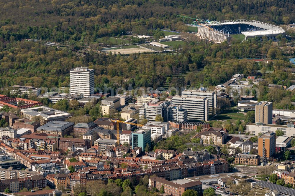 Karlsruhe from the bird's eye view: Building complex of the Institute Karlsruher Institut fuer Technologie on Kaiserstrasse in Karlsruhe in the state Baden-Wurttemberg, Germany