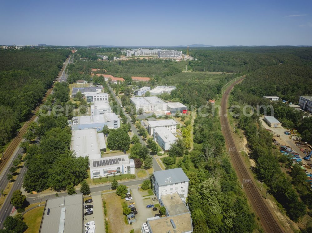 Dresden from above - Building complex of the Institute SYSTEMA - Art of Automation on street Manfred-von-Ardenne-Ring in the district Klotzsche in Dresden in the state Saxony, Germany