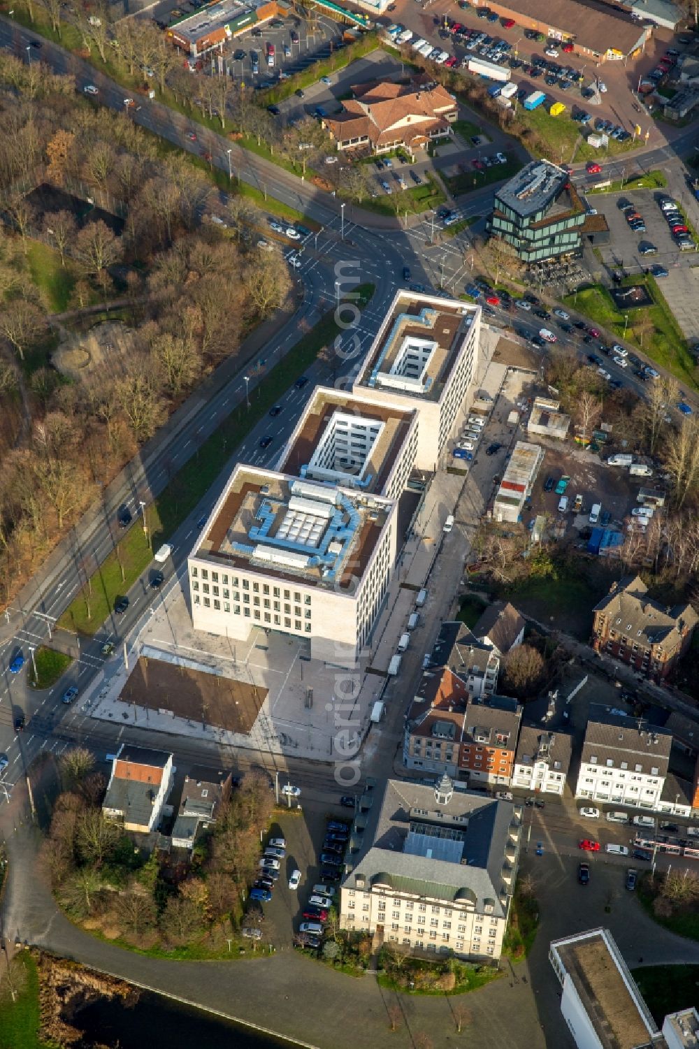 Aerial photograph Gelsenkirchen - Building complex of the new center of Justice of Gelsenkirchen in the state of North Rhine-Westphalia