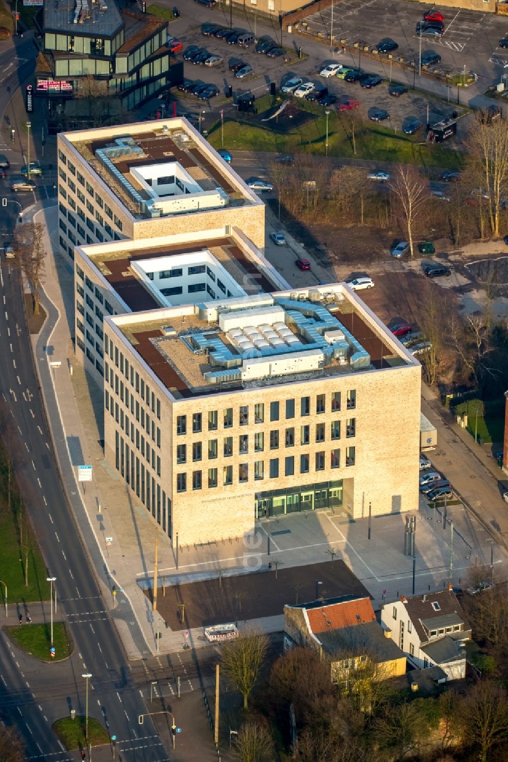 Gelsenkirchen from above - Building complex of the new center of Justice of Gelsenkirchen in the state of North Rhine-Westphalia